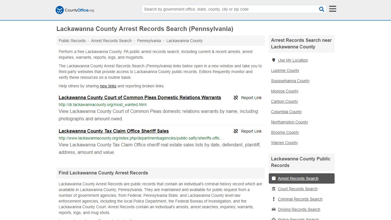 Lackawanna County Arrest Records Search (Pennsylvania)